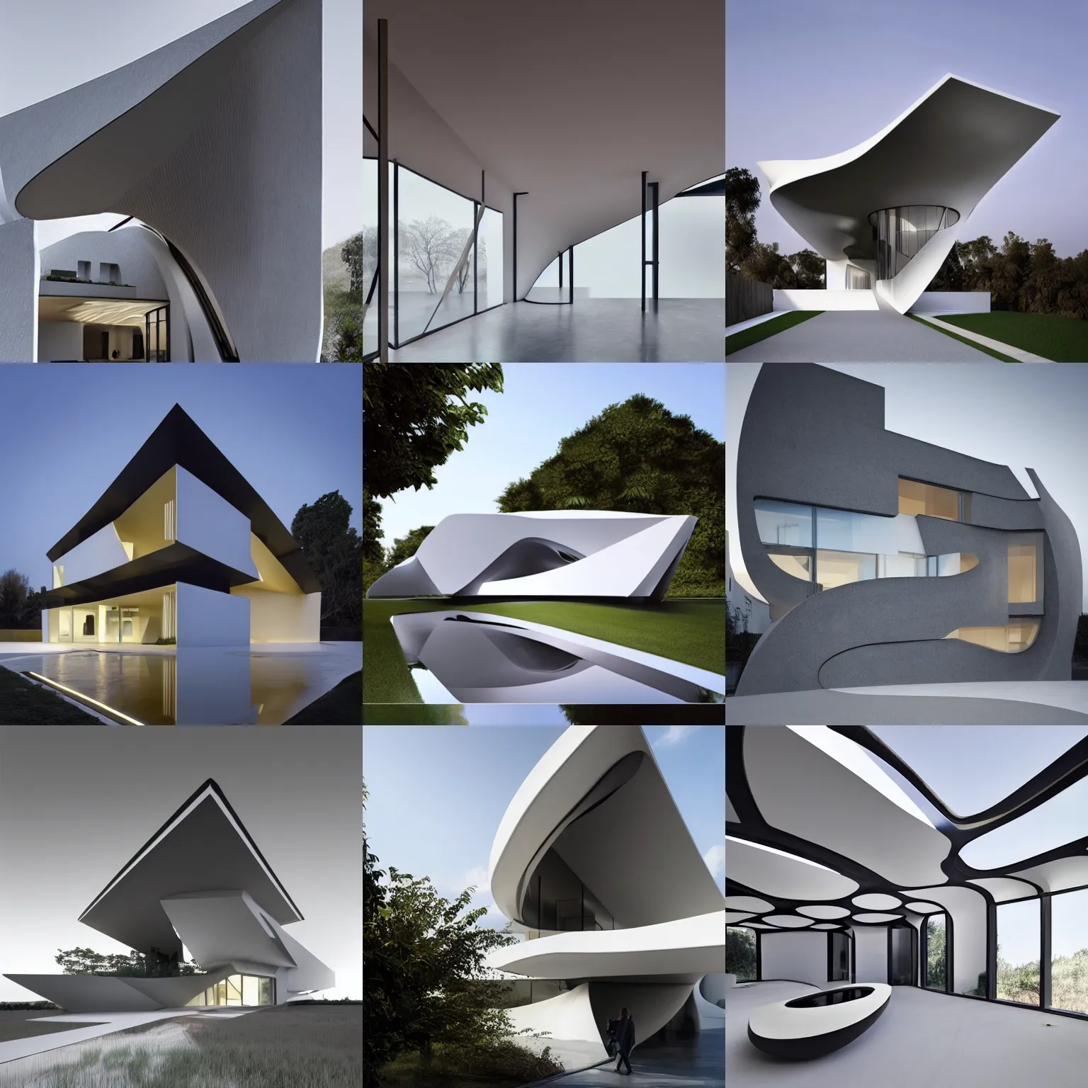 Prompt: a house by zaha hadid. cg architect, ronen bekermen, illustrarch