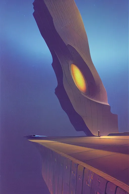 Image similar to emissary space by arthur haas and bruce pennington and john schoenherr, cinematic neon matte painting, zaha hadid building, photo realism, dark color palate, blue hour, james terrell art,