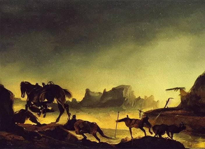 Prompt: oil painting of summer night, beautiful cinematic light, american romanticism by gericault