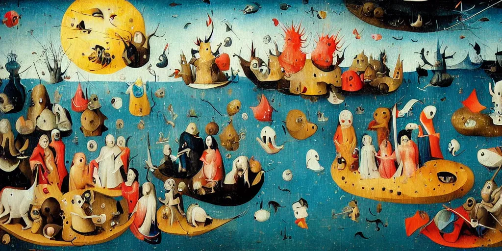 Prompt: a beautiful painting of an elaborate underwater scene by hieronymous bosch and lisa frank