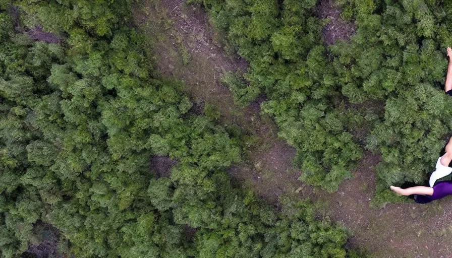 Image similar to lebron james doing yoga in the forest, cnn news footage taken from above.