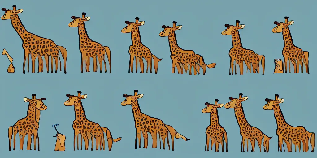 Prompt: giraffe army, holding guns and ammo, illustration, cartoon