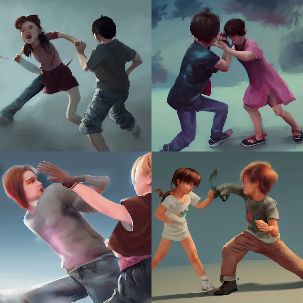 Prompt: girl fighting a boy, artstation 8k