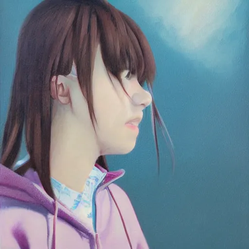 Image similar to a high detail portrait of high school girl by makoto sinkai, in simple background, CLIP STADIO, mad painting