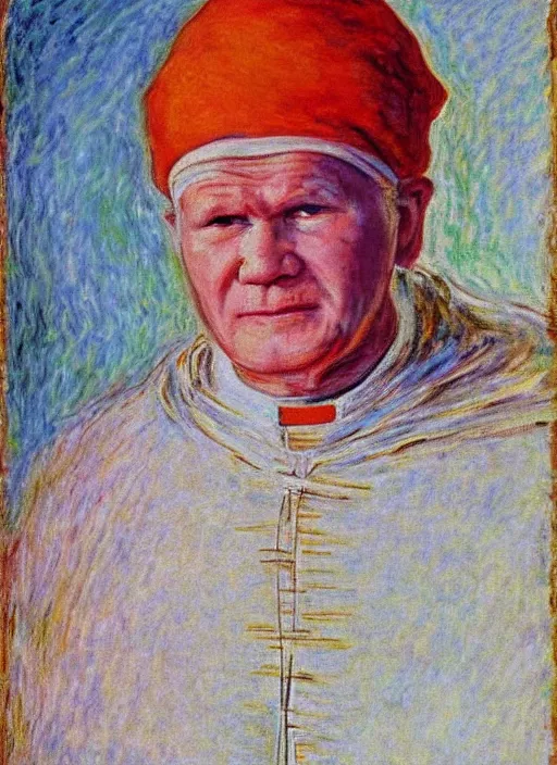 Image similar to portrait of john paul ii wearing piccolo's white turban from dragon ball z by claude monet