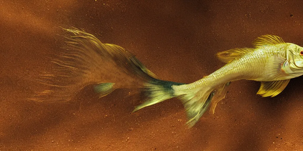 Image similar to fish running in the desert, highly detailed, 8 k, masterpiece, super resolution.