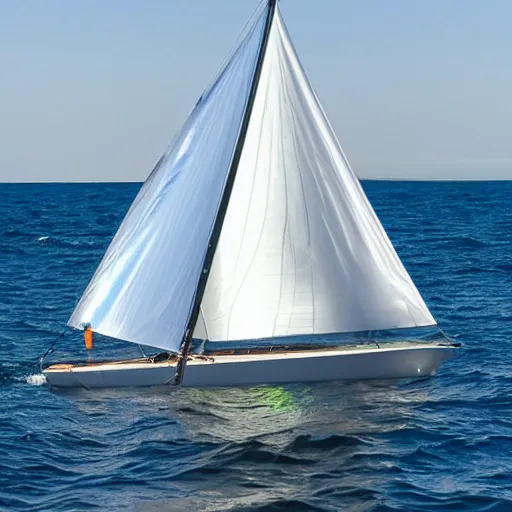 Image similar to a sailboat with an iridescent clear plastic sail