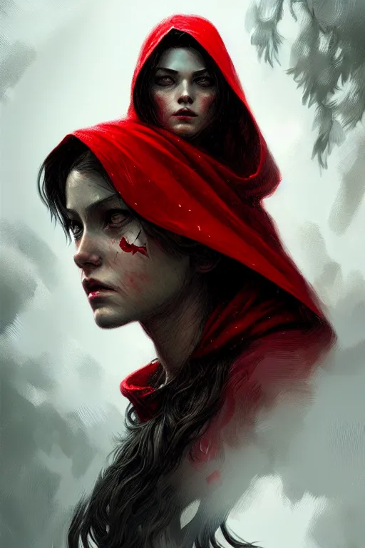 Image similar to a detailed beautiful portrait of red riding hood, intricate, highly detailed, digital painting, artstation, concept art, sharp focus, illustration, art by greg rutkowski and Ross Tran