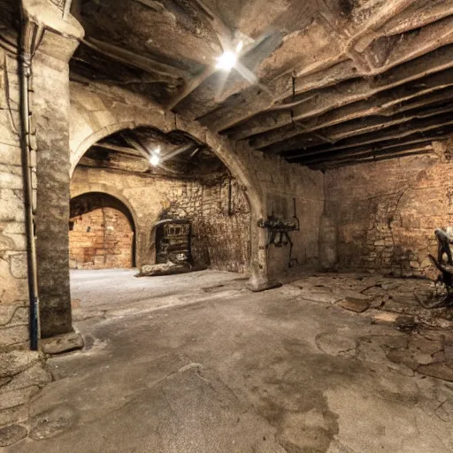 Image similar to an old medieval dungeon with rusty mechanical equipment,