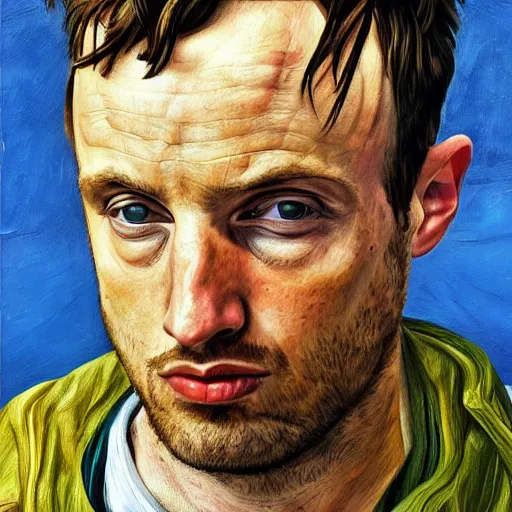 Image similar to high quality high detail painting by lucian freud, hd, portrait jesse pinkman