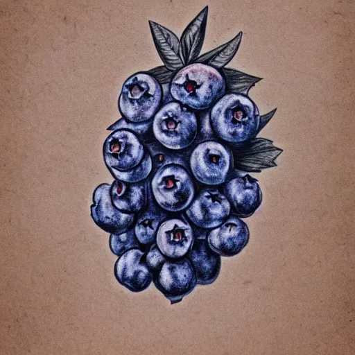 Image similar to botanical drawing of blueberry kush. Traditional art. Rustic. Nordic. 4K. Trending on artstation. Detailed Bushy. Nature. Artistic.