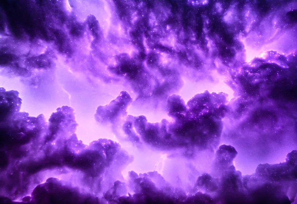 Image similar to purple color lighting storm with stormy sea close up of a pirate ship trippy nebula sky