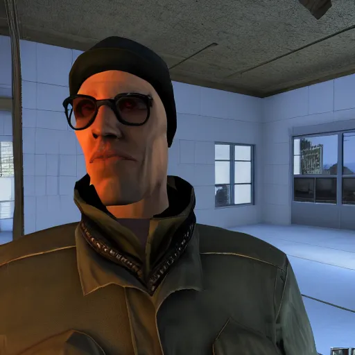 Image similar to jerma985 in half life 2, wide shot, portrait, unreal engine, in game screenshot, high definition, detailed