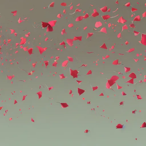 Prompt: background art of flying longswords flowing and floating through the blowing directional wind on a simple cloudy sky background, big puffy clouds, large individual rose petals, angular background elements, polygonal fragments, anime, studio ghibli, artgerm, manga, trending on artstation, art nouveau, mature color scheme