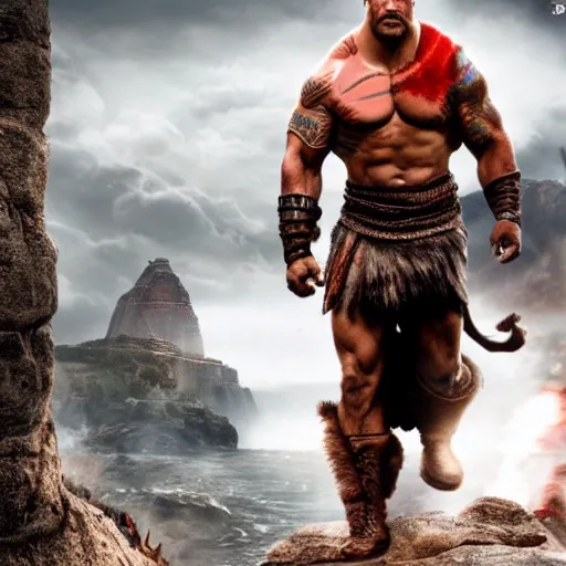 Image similar to dwayne johnson as kratos 4 k detailed