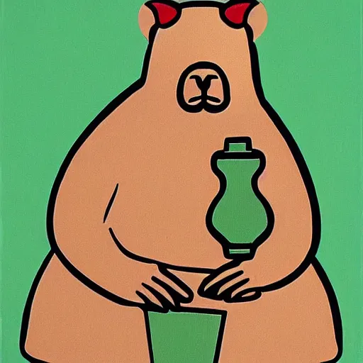 Image similar to capybara holding a chess pawn, by romero brito