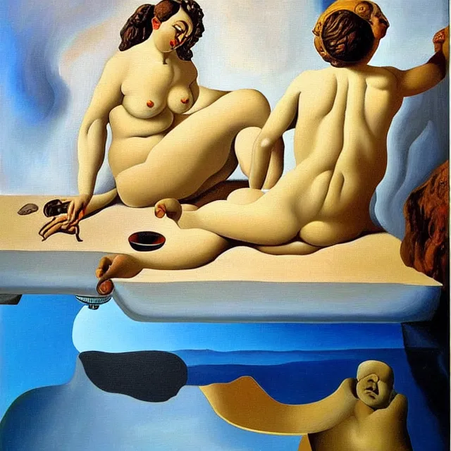 Prompt: a beautiful painting venus of milos, bathroom by salvador dali realistic oil painting