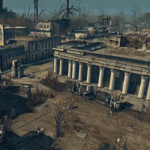 Image similar to vatican city in ruins post - nuclear war in fallout 4, in game screenshot