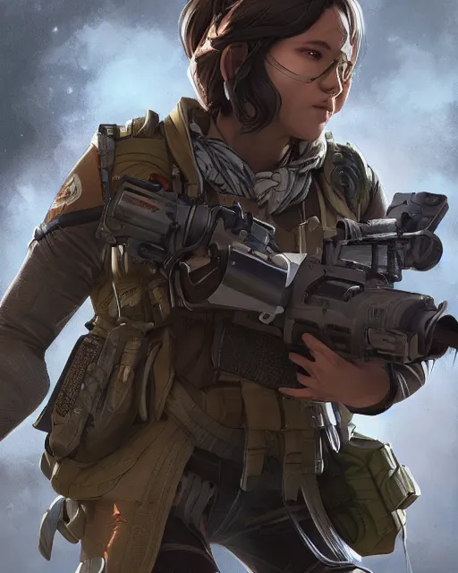 Prompt: Ghost Sniper as an Apex Legends character digital illustration portrait design by, Mark Brooks and Brad Kunkle detailed, gorgeous lighting, wide angle action dynamic portrait