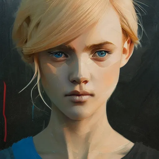 Image similar to Beautiful girl with a blond hair and blue eyes profile picture by Greg Rutkowski, asymmetrical, Organic Painting , Matte Painting, geometric shapes, hard edges, street art, trending on the artstation, realistic:2 by Sachin Teng:4, blur: -4