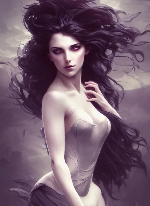 Image similar to photography of a seductive wind swept death, full body portrait, deep focus, d & d, fantasy, intricate, elegant, highly detailed, digital painting, artstation, concept art, matte, sharp focus, illustration, hearthstone, magic the gathering, art by artgerm and greg rutkowski and alphonse mucha
