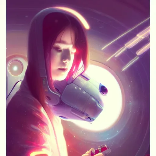 Prompt: cute anthropomorphic cyborg guinea pig full in kimono in a spaceship, body portrait, divine lightning, by greg rutkowski, by charlie bowater