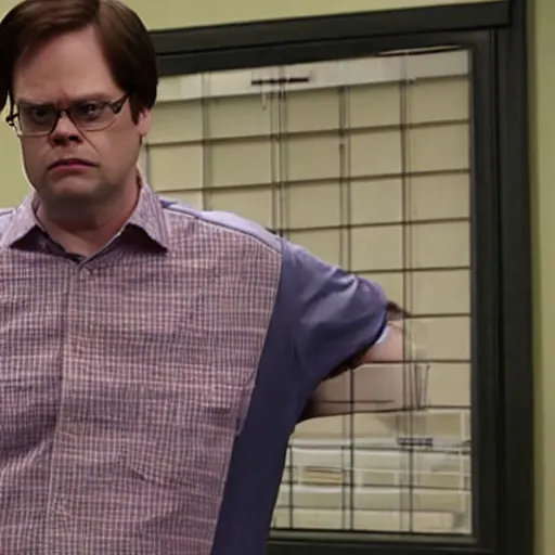 Prompt: dwight schrute playing rickety - cricket on always sunny