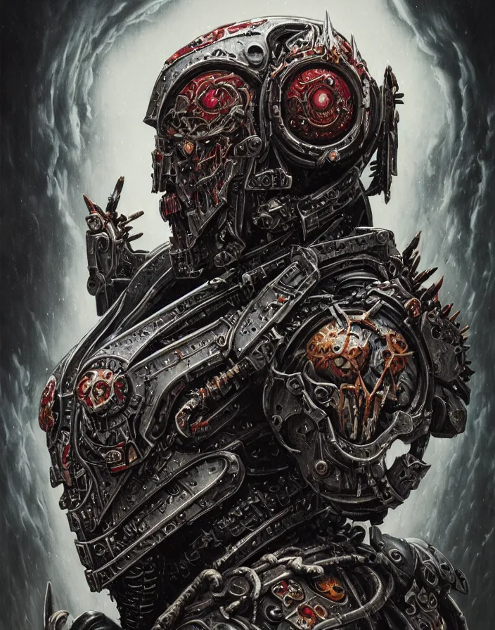 Image similar to art portrait of an undead space marine vampire king, intricate detailed armour ,8k,by tristan eaton,Stanley Artgermm,Tom Bagshaw,Greg Rutkowski,Carne Griffiths, Ayami Kojima, Beksinski, Giger,trending on DeviantArt,face enhance,hyper detailed,minimalist,cybernetic, android, blade runner,full of colour,