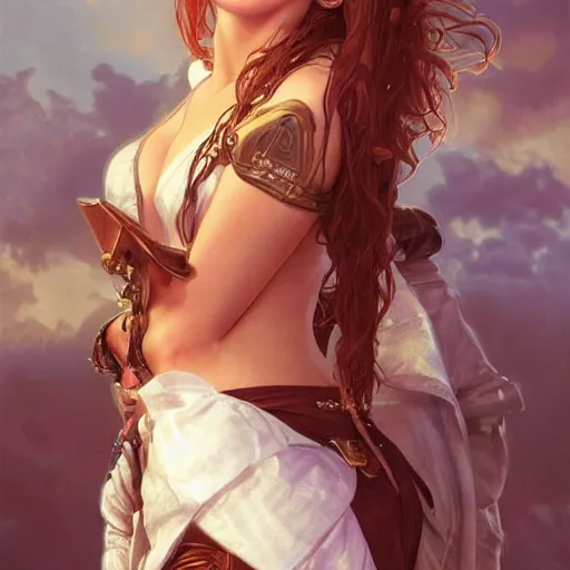 Image similar to ultra realistic illustration, bella thorne as pirate, intricate, elegant, highly detailed, digital painting, artstation, concept art, smooth, sharp focus, illustration, art by artgerm and greg rutkowski and alphonse mucha