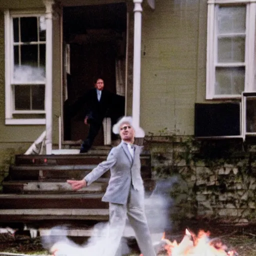 Image similar to David Byrne burning down his house