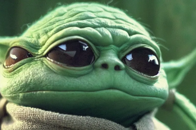 Prompt: pepe the frog yoda in a scene from'the empire strikes back ', hyper realistic, cinematic
