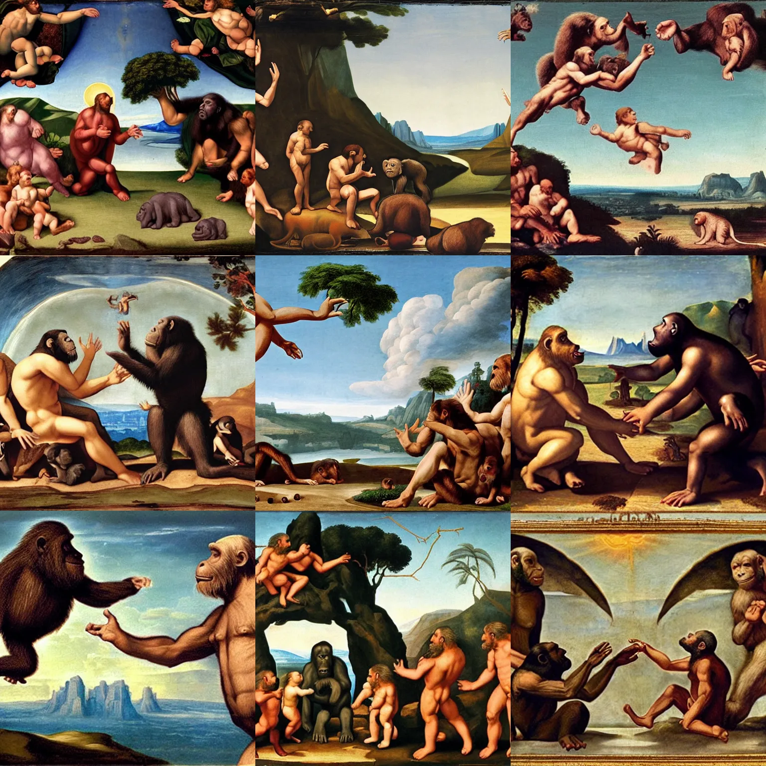 Prompt: The Creation of Adam but with apes