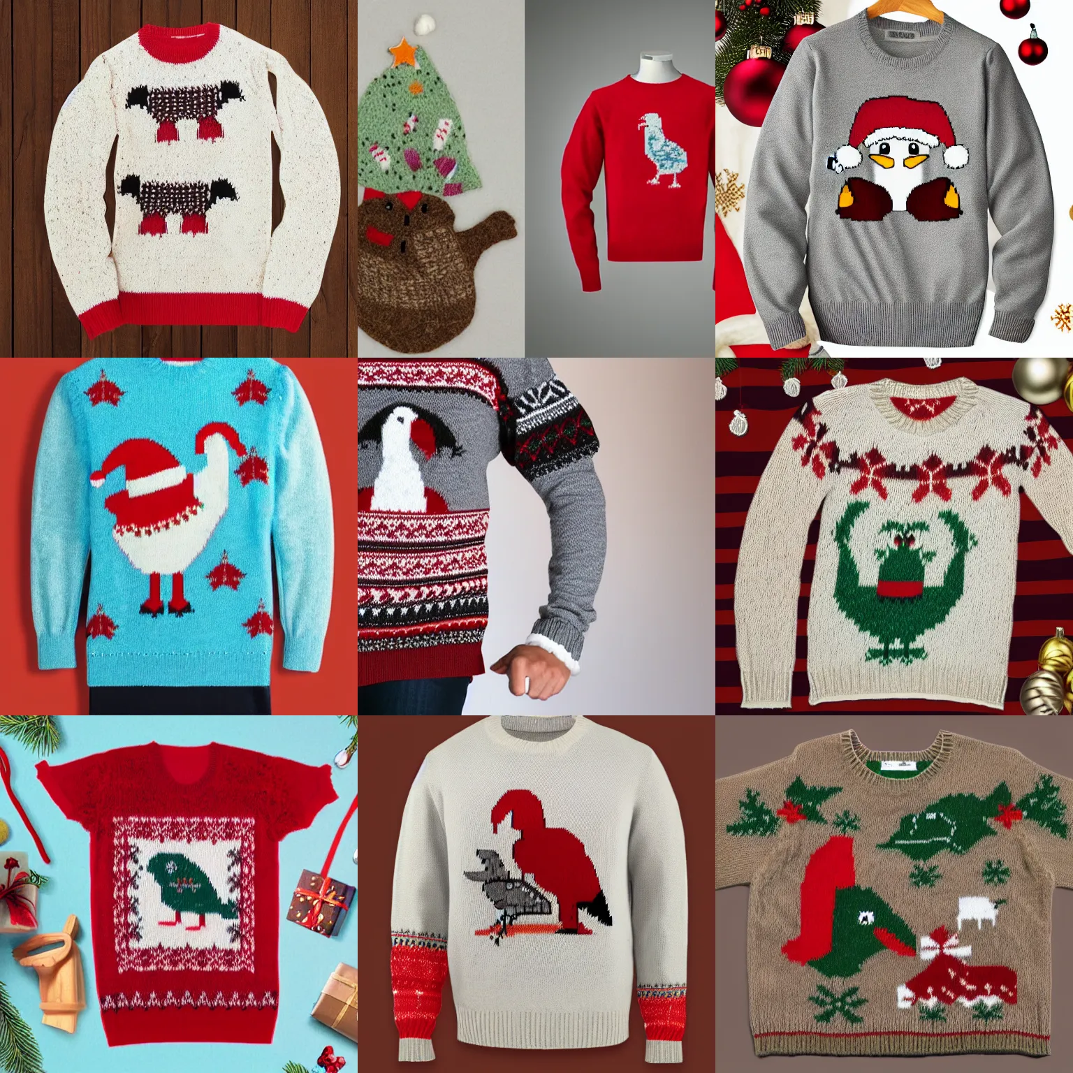 Prompt: photograph of a wool christmas sweater sweater design featuring a dodo bird