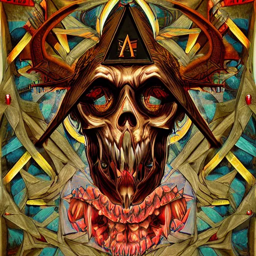 Image similar to portre of a demon, masonic and kabalistic symbols in background, digital art, ultra detailed