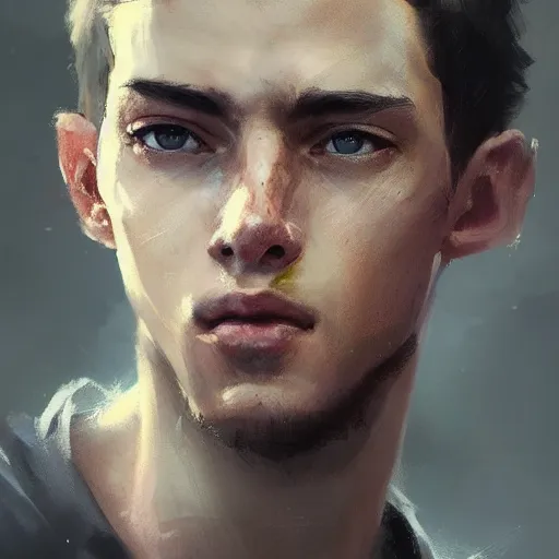 Prompt: portrait of a young man by greg rutkowski, reiner braunn, he is about 2 0 years old, highly detailed portrait, digital painting, artstation, concept art, smooth, sharp foccus ilustration, artstation hq