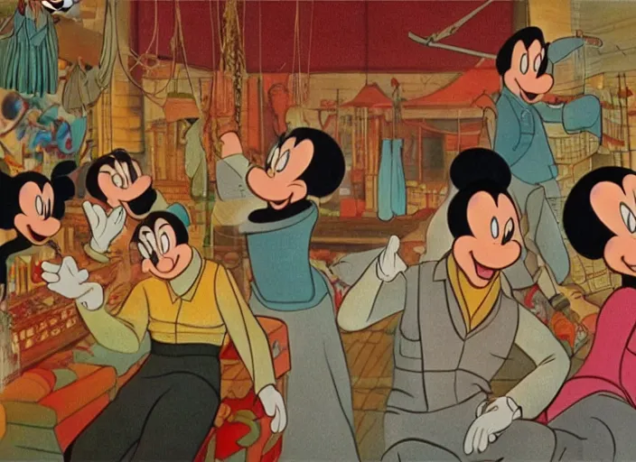 Image similar to a film still from the animation the chinese market ( 1 9 8 0 ) walt disney style, oscar winning animation, award winning