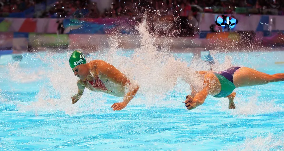 Image similar to olympic swimming in sand instead of water, extremely coherent, motion blur