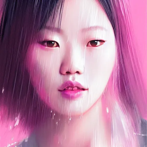 Image similar to “ a portrait of korean singer from blackpink, rainy background, pink bright art masterpiece artstation. 8 k, sharp high quality artwork in style of jose daniel cabrera pena and greg rutkowski, concept art by tooth wu, hearthstone card game artwork. ”