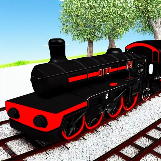 Image similar to photo realistic black and red thomas the train going fast