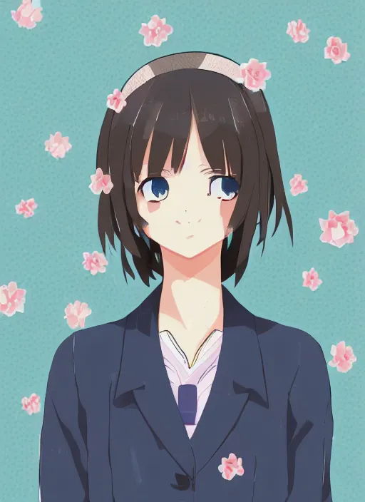 Image similar to a portrait of high school girl in the style of kyoto animation, makoto sinkai, Illustrator, in simple background, trending on pixiv