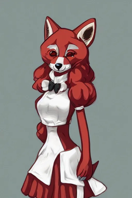 Image similar to a fox fursona wearing a maid outfit, highly detailed, digital art, trending on artstation, furry art