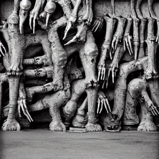 Image similar to a wall made of skeletal arms, a photograph taken by giger and beksinski and the horror god