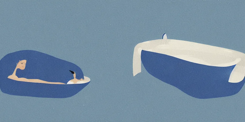 Prompt: A blue whale swimming inside a bathtub, digital illustration-H 768