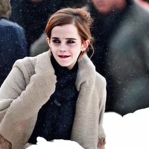 Image similar to emma watson reaching for blanket in cold siberian winter