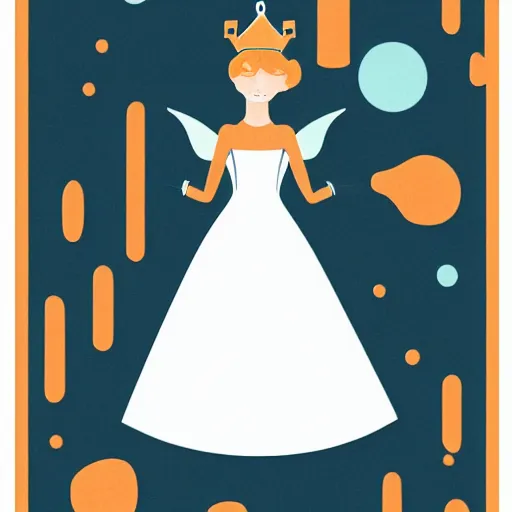 Image similar to minimalist illustration of a fairy tale princess in navy and burnt orange hues