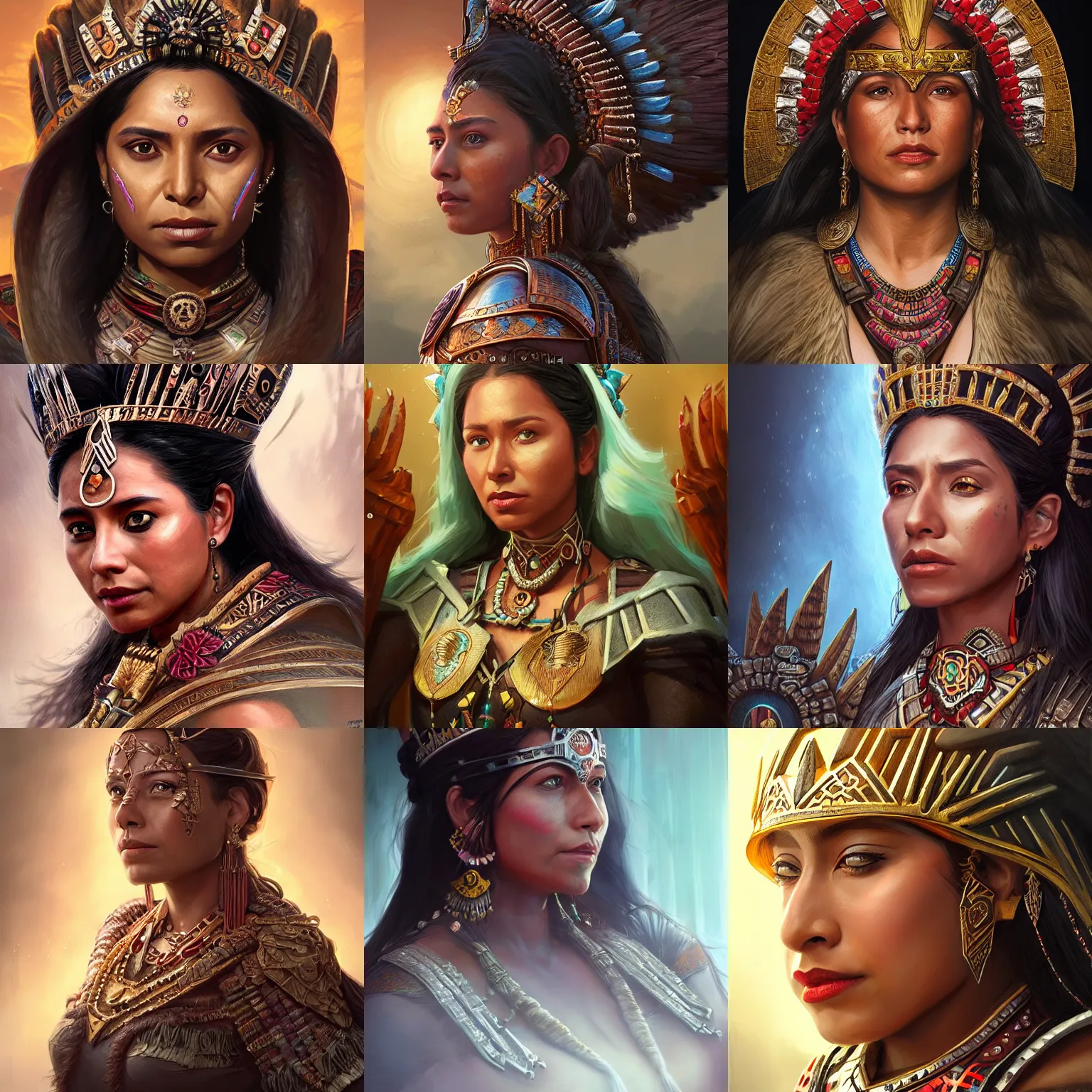 Image similar to aztec empress, Yalitza Aparicio, D&D, fantasy, portrait, highly detailed, digital painting, trending on artstation, concept art, sharp focus, illustration, art by artgerm and greg rutkowski and magali villeneuve