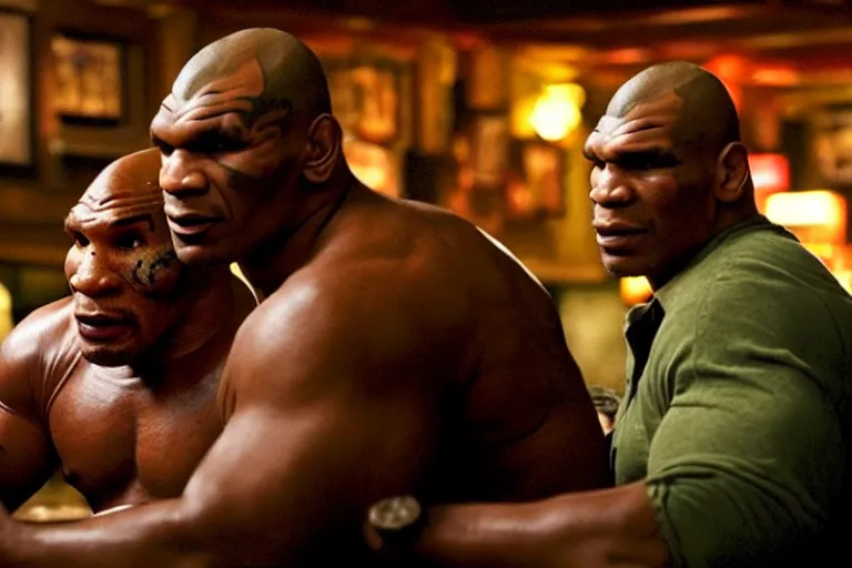 Image similar to a giant toad and mike tyson sitting in a bar, movie directed by martin scorsese and christopher nolan, masterpiece, 8 h