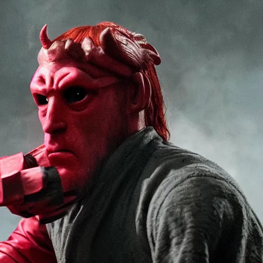 Image similar to movie still of kevin de bruyne as hellboy,