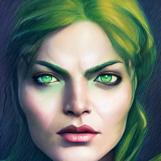 Image similar to jean grey, a half body of jean grey, green eyes, comic, x - men, highly detailed, artstation, symetry, digital painting, vivid colors, realistic shaded perfect face, soft lighting, atmospheric, cinematic, moody, in the style of jim lee, oil on canvas, 8 k