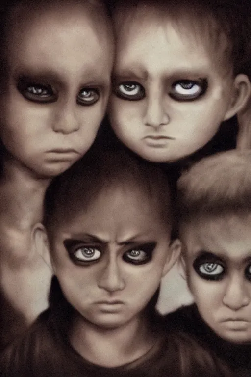 Prompt: black eyed kids, creepy